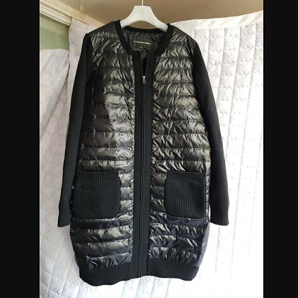 Catherine Malandrino Long Puffer Coat US S 55 KR Goose Down Padding Knit Black - Picture 4 of 14